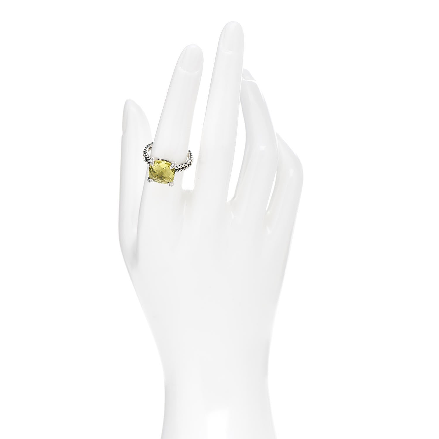 David Yurman Sterling Silver Diamond Lemon Citrine 11mm Chatelaine Ring 54 7 2 of 5