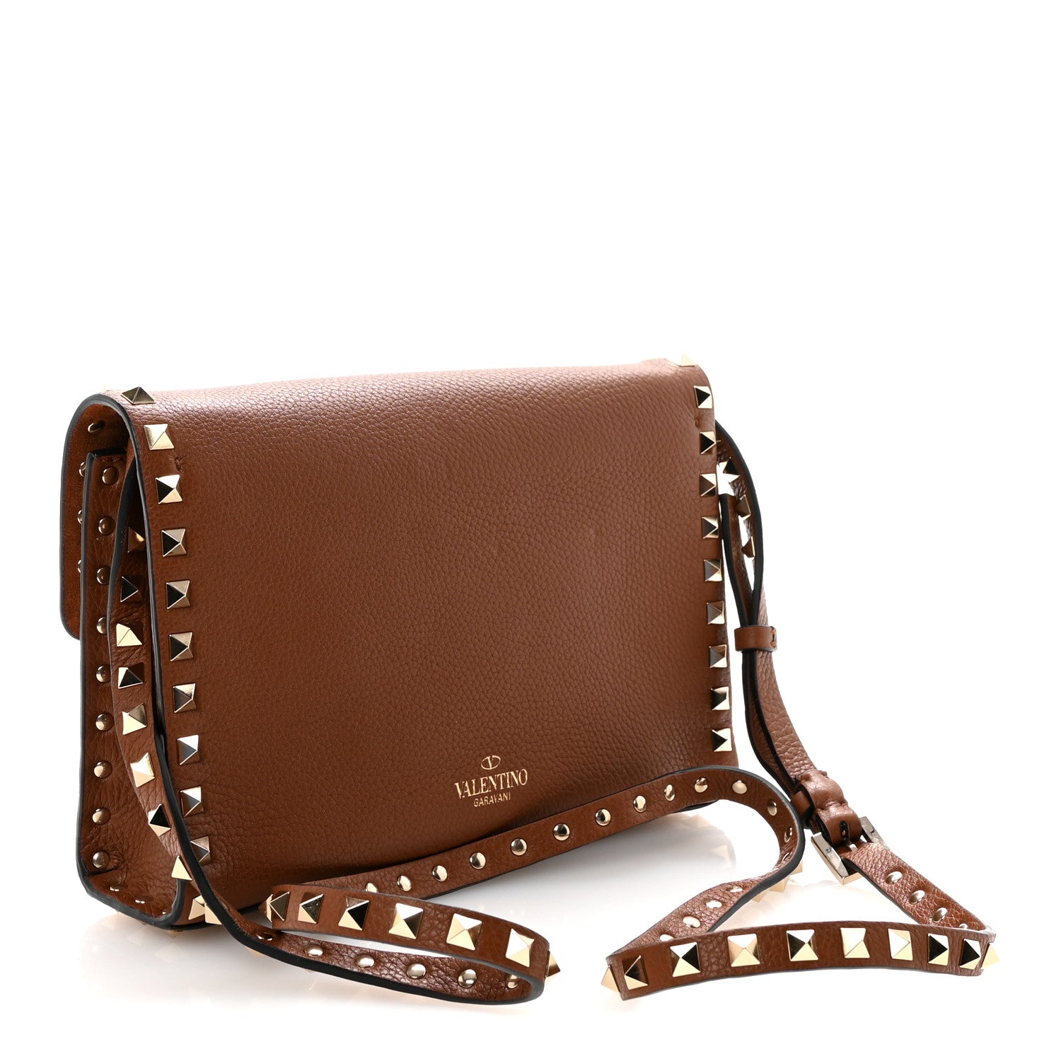 Valentino Garavani Pebbled Calfskin Medium Rockstud Flip Lock Crossbody Bag Saddle Brown 3 of 10