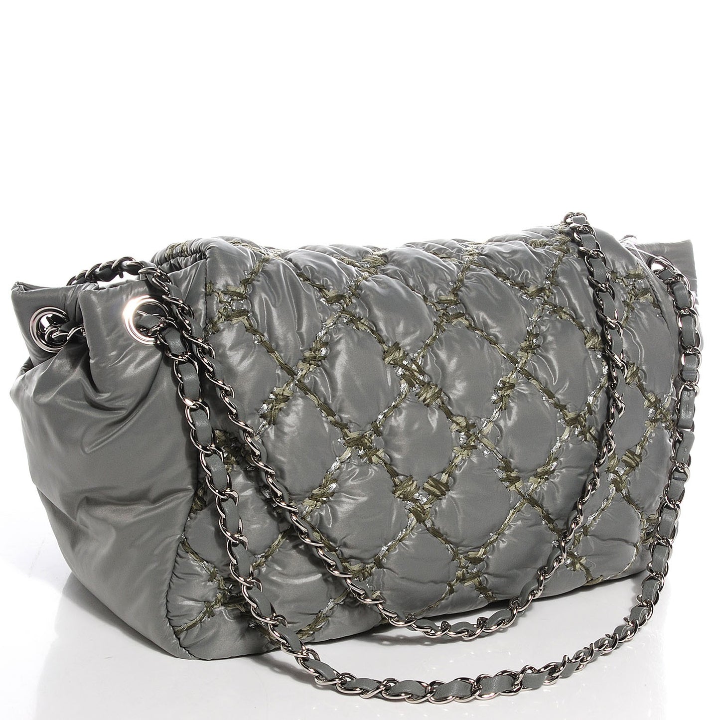 Nylon Quilted Tweed Stitch Bubble Accordion Flap Grey
