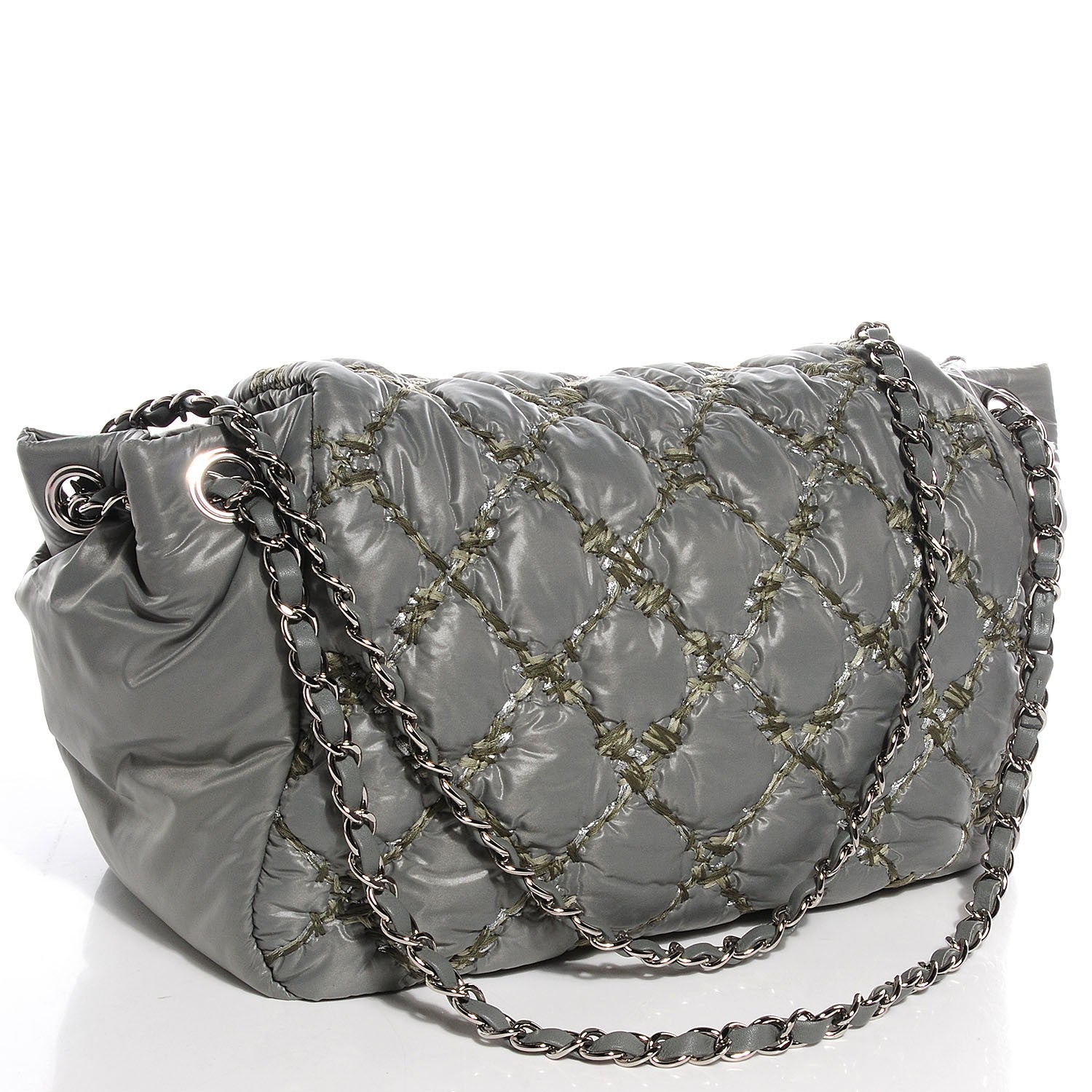 Chanel Nylon Quilted Tweed Stitch Bubble Accordion Flap Grey 2 of 10