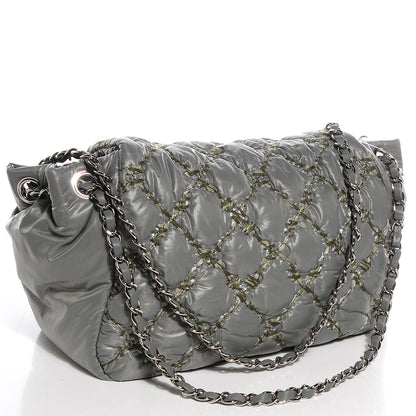 Chanel Nylon Quilted Tweed Stitch Bubble Accordion Flap Grey 2 of 10