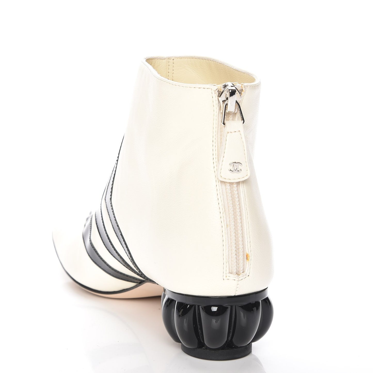 Lambskin Patent Short Boots 38 Black White