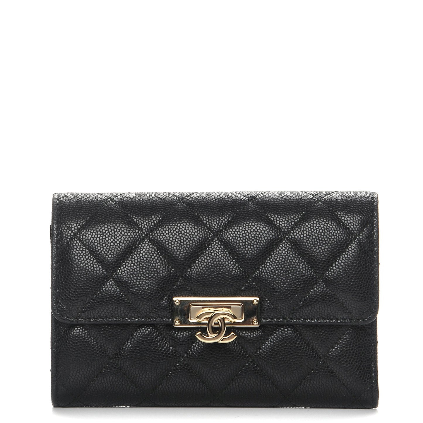 Caviar Quilted Small Golden Class Flap Wallet Black