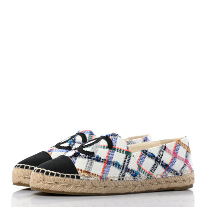 Chanel Tweed Grosgrain CC Espadrilles 39 White Blue Pink Green Black 3 of 11