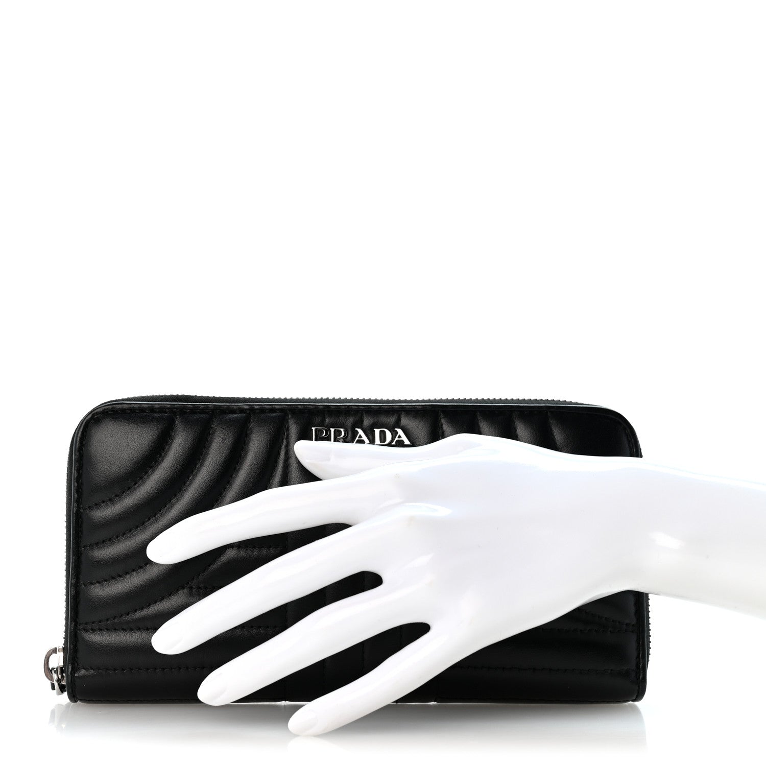Prada Soft Calfskin Diagramme Zip Around Wallet Black 2 of 9