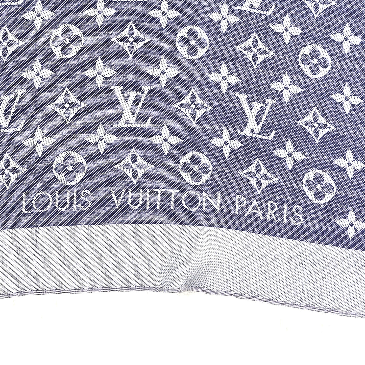 Silk Wool Monogram Denim Shawl Blue