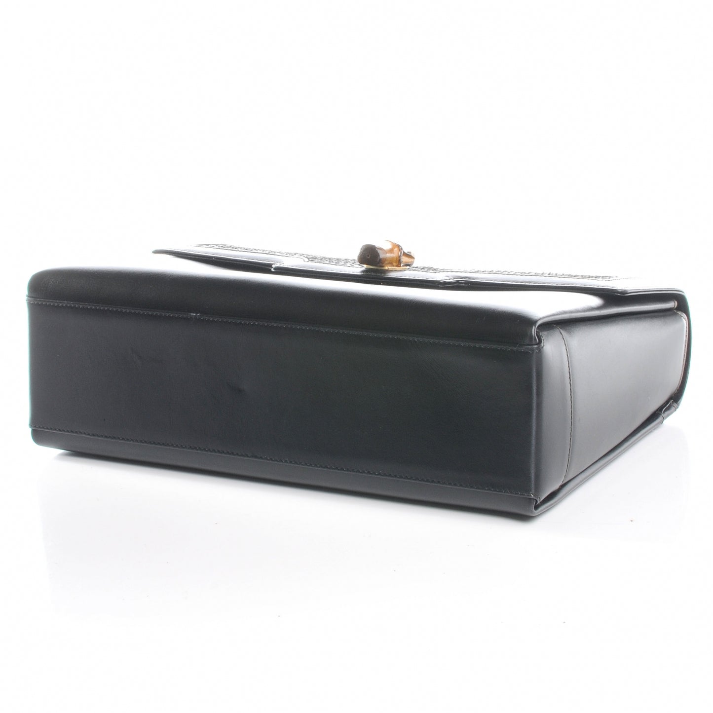 Woven Leather Bamboo Top Handle Bag Black
