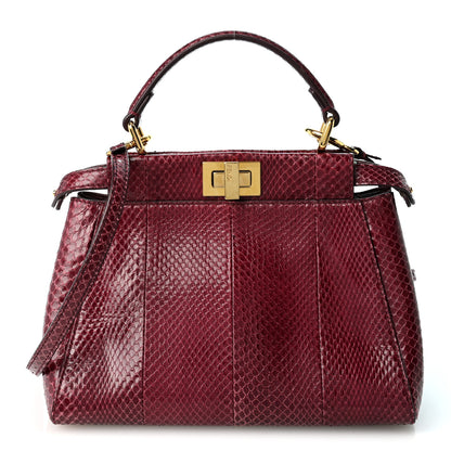 Fendi Snakeskin Shiny Nappa Mini Peekaboo Iconic Satchel Red 1 of 12