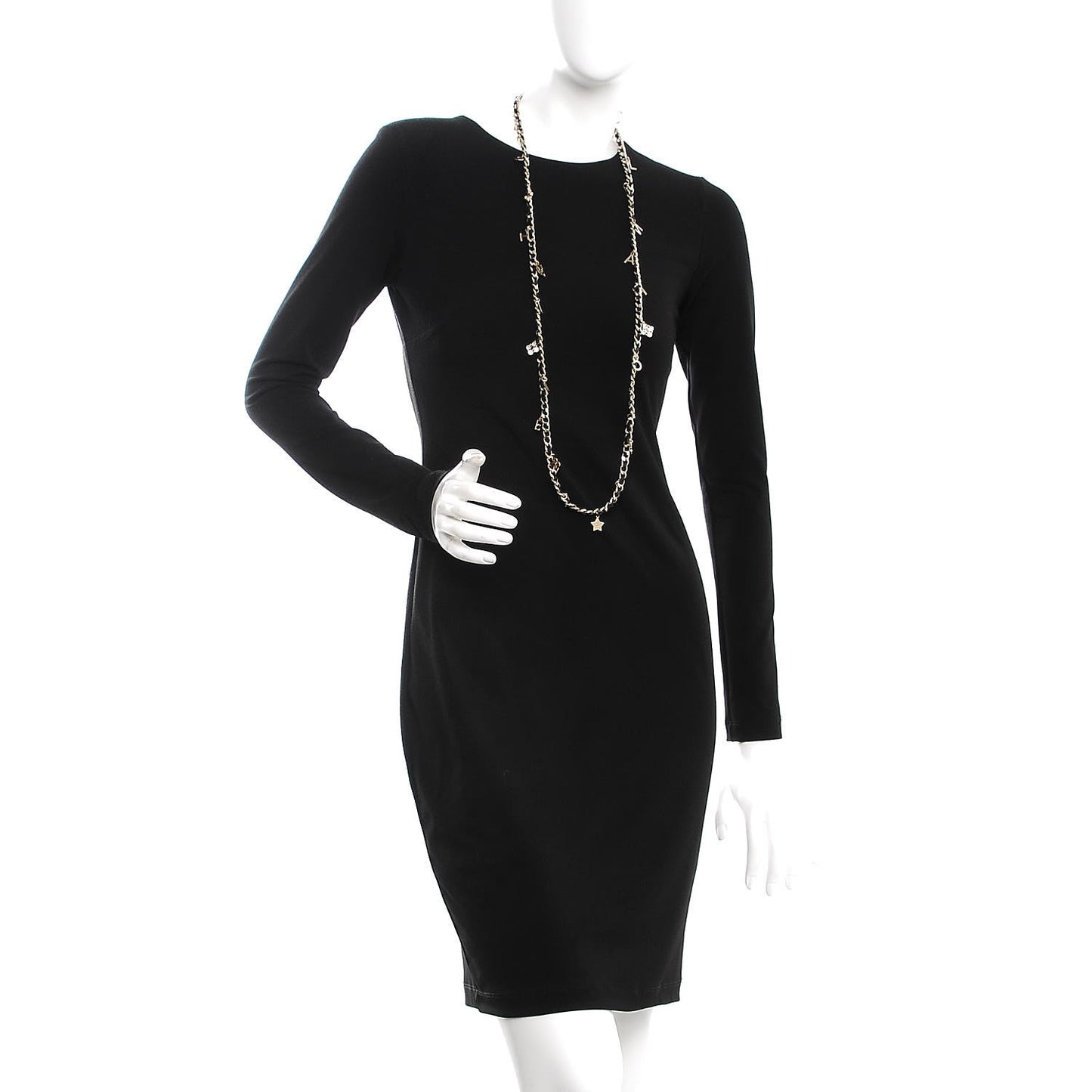 Lambskin CC Long Chain Necklace Black Gold