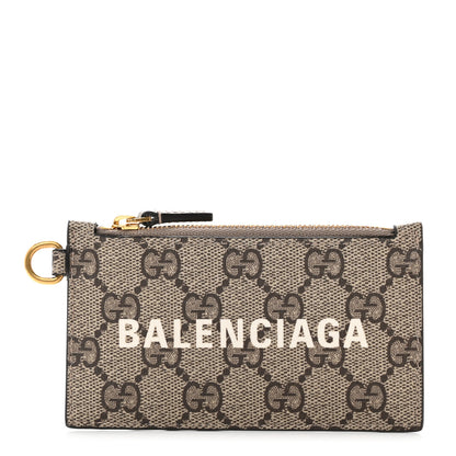 Gucci X BALENCIAGA GG Supreme Monogram Logo Card Case With Strap Beige Ebony 1 of 6