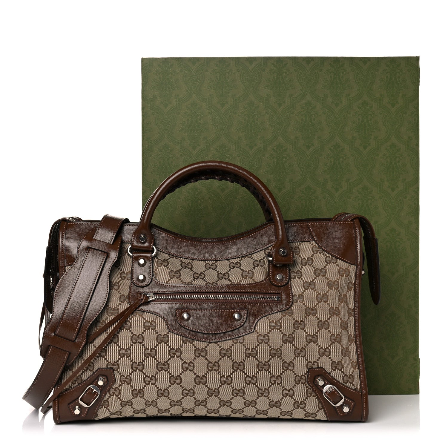 Balenciaga X GUCCI GG Monogram Azalea Calfskin Neo Classic Silver Hardware Medium City Beige Ebony Brown Sugar 10 of 10
