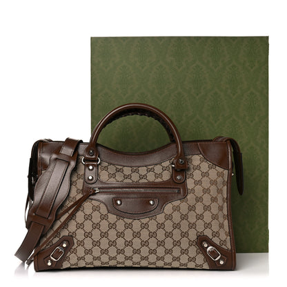 Balenciaga X GUCCI GG Monogram Azalea Calfskin Neo Classic Silver Hardware Medium City Beige Ebony Brown Sugar 10 of 10