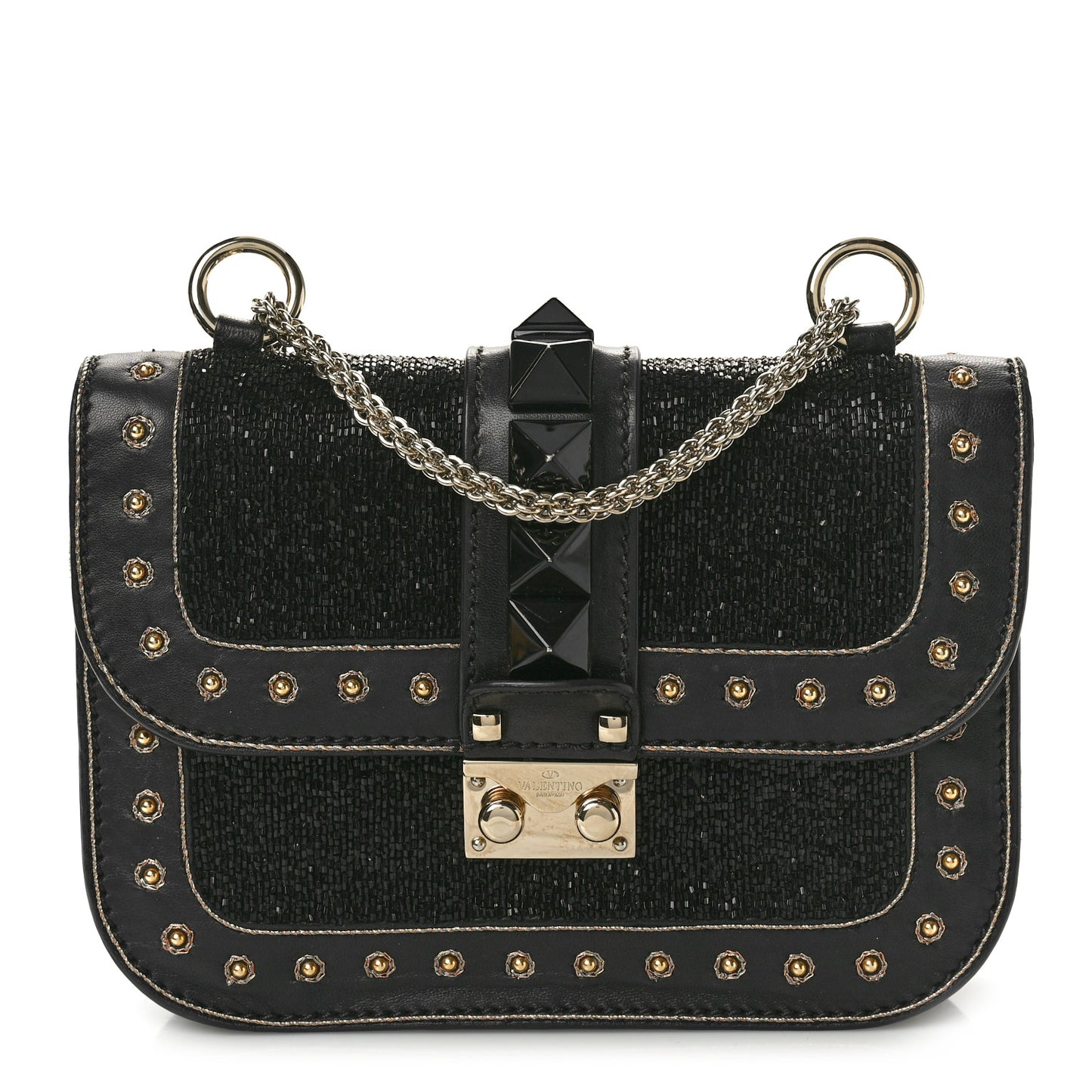 Vitello Embellished Mini Glam Lock Flap Black