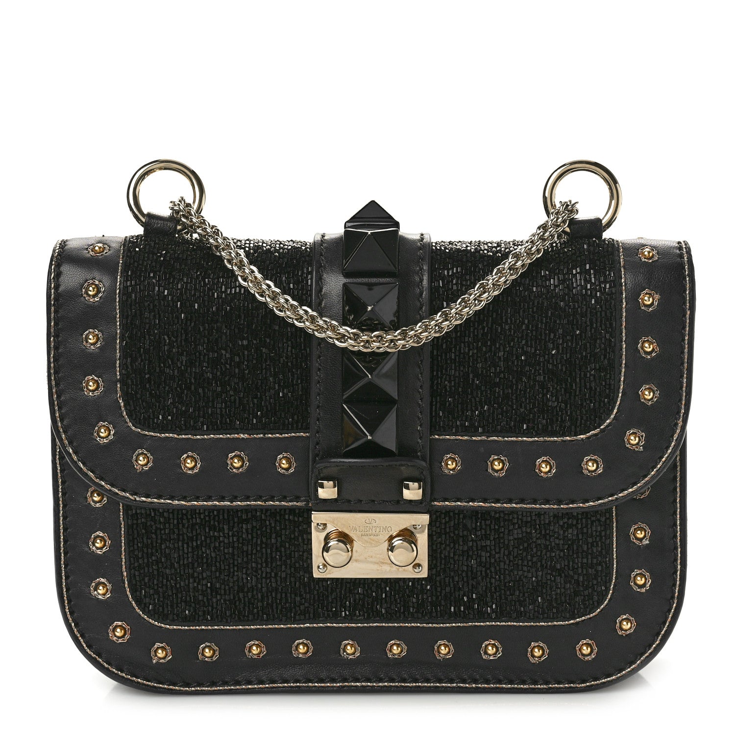 Valentino Garavani Vitello Embellished Mini Glam Lock Flap Black 1 of 9