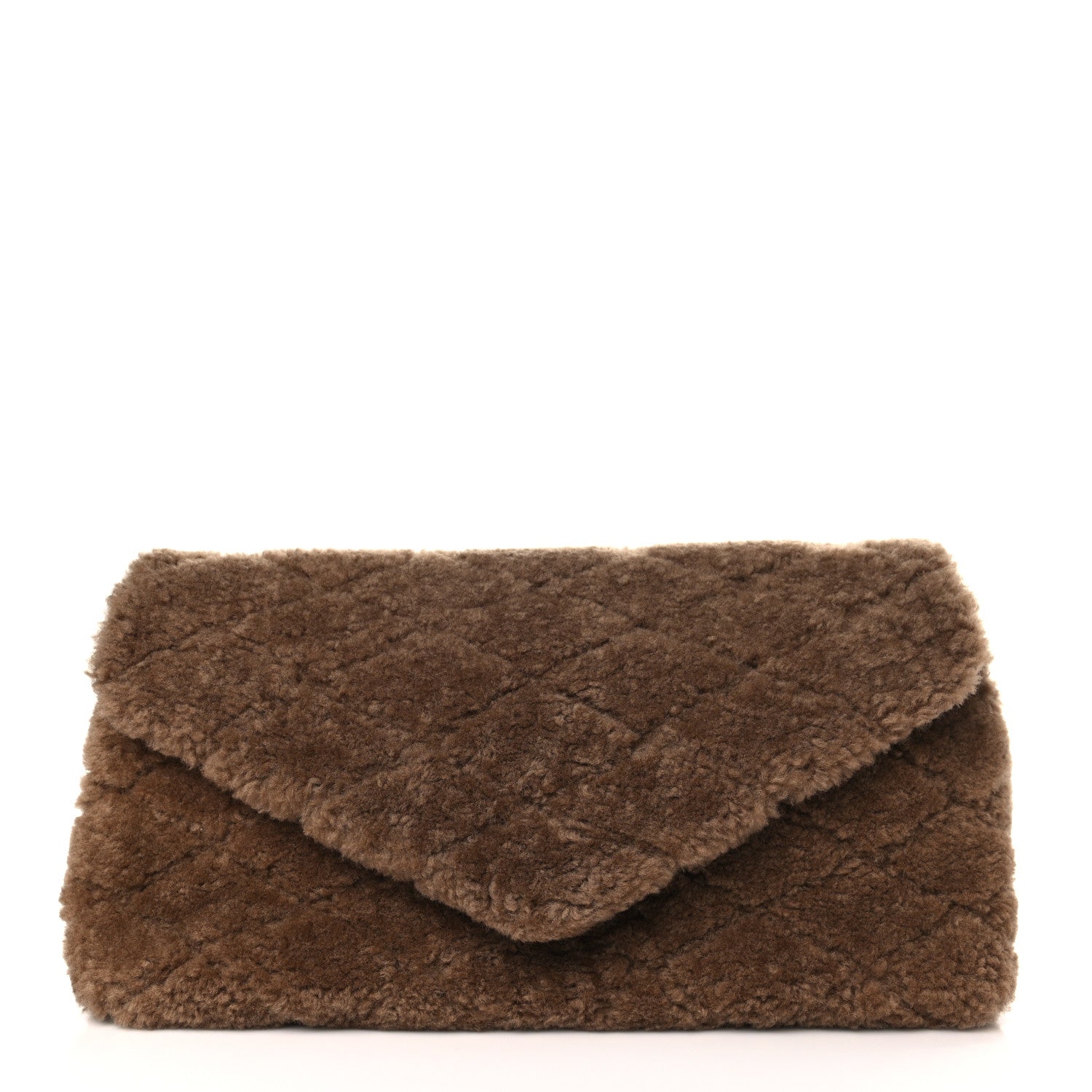 Saint Laurent Shearling Lambskin Quilted Sade Puffer Envelope Clutch Natural Brown 1 of 9