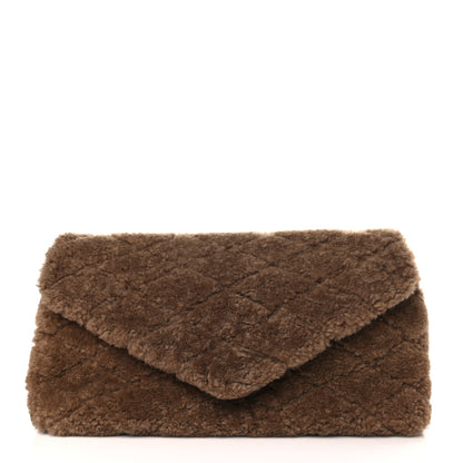 Saint Laurent Shearling Lambskin Quilted Sade Puffer Envelope Clutch Natural Brown 1 of 9