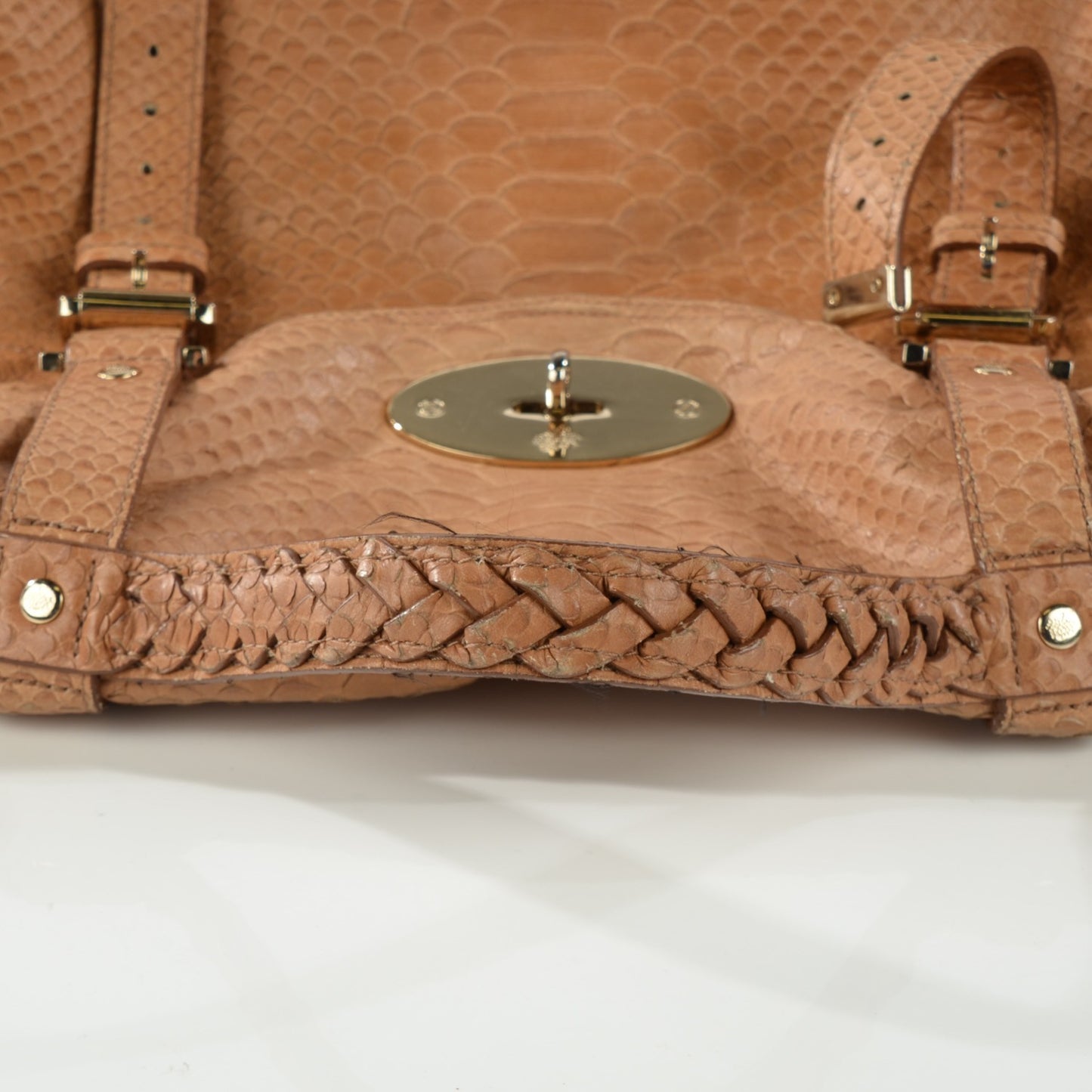 Silky Calfskin Snake Print Oversized Alexa Deer Brown