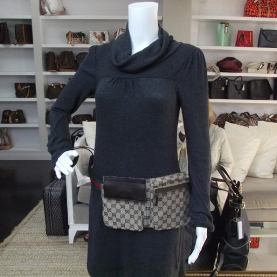 GG Monogram Web Double Pocket Belt Bag Ebony