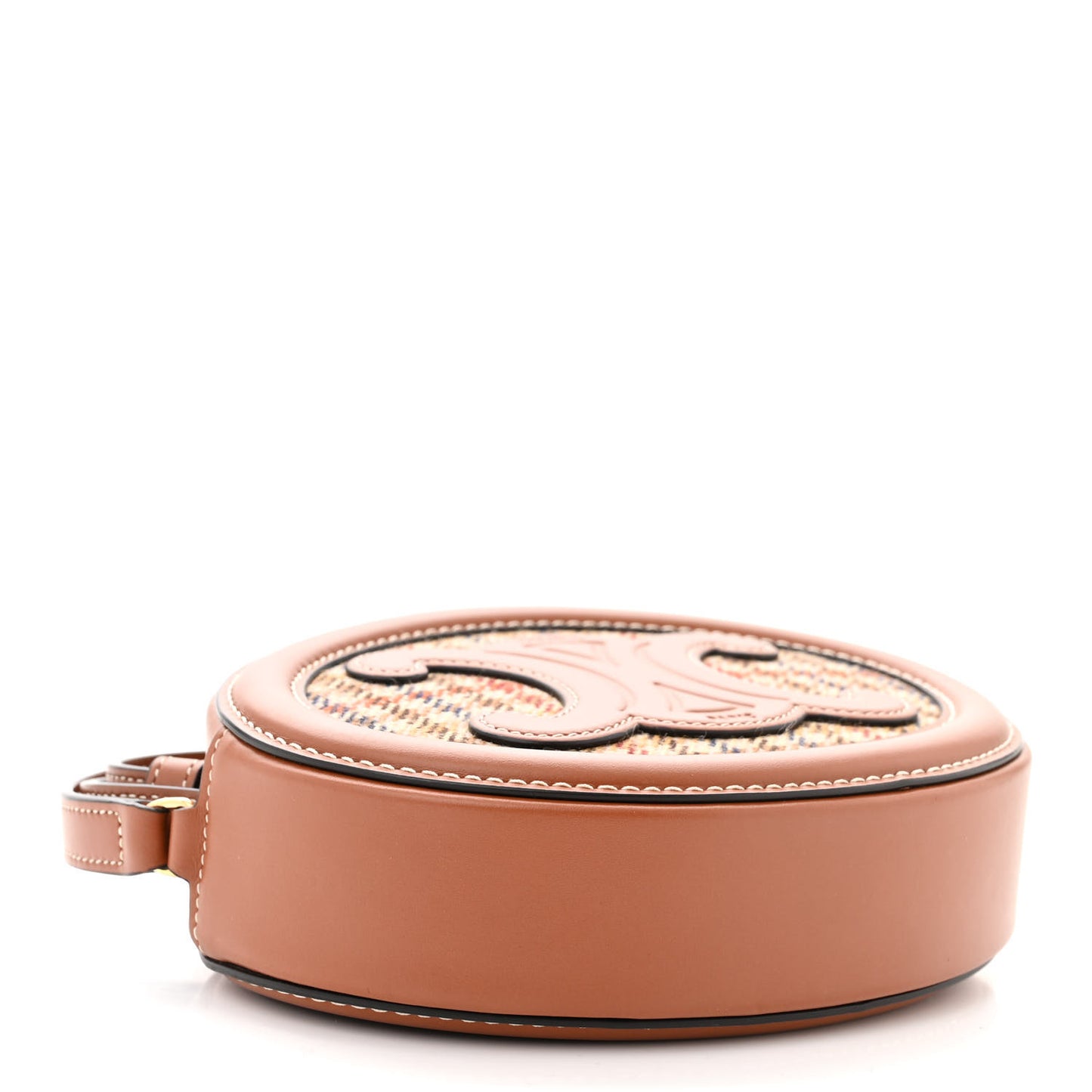 Smooth Calfskin Houndstooth Cuir Small Triomphe Oval Purse Crossbody Tan