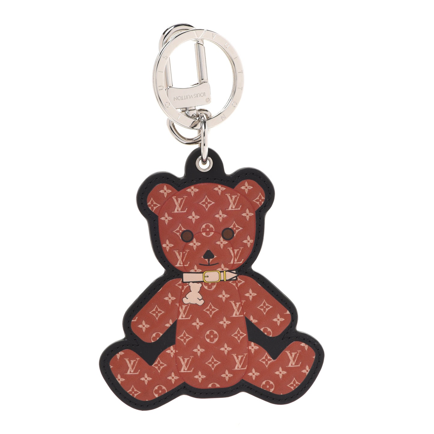 Monogram Teddy Bear Bag Charm Key Holder Brown