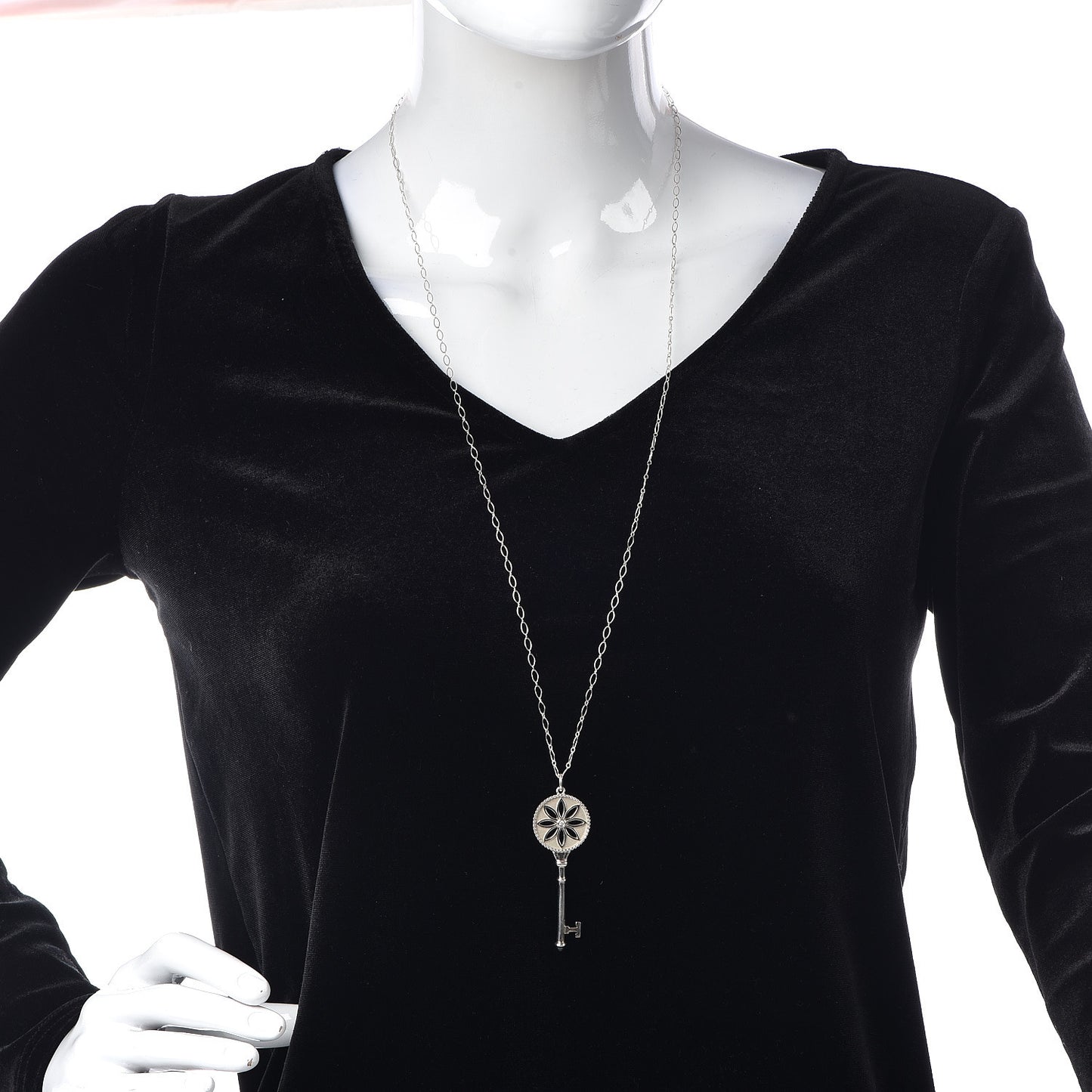 Sterling Silver Diamond Large Daisy Key Pendant Link Necklace