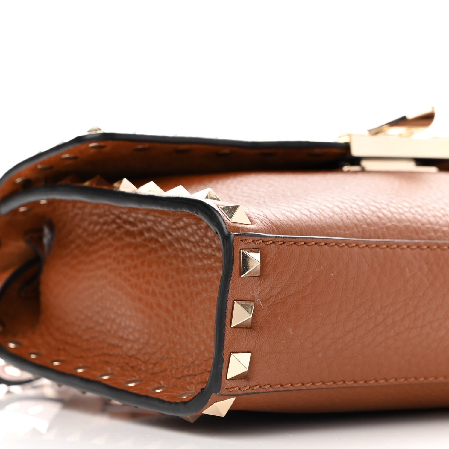 Valentino Garavani Pebbled Calfskin Medium Rockstud Flip Lock Crossbody Bag Bright Cognac 8 of 10