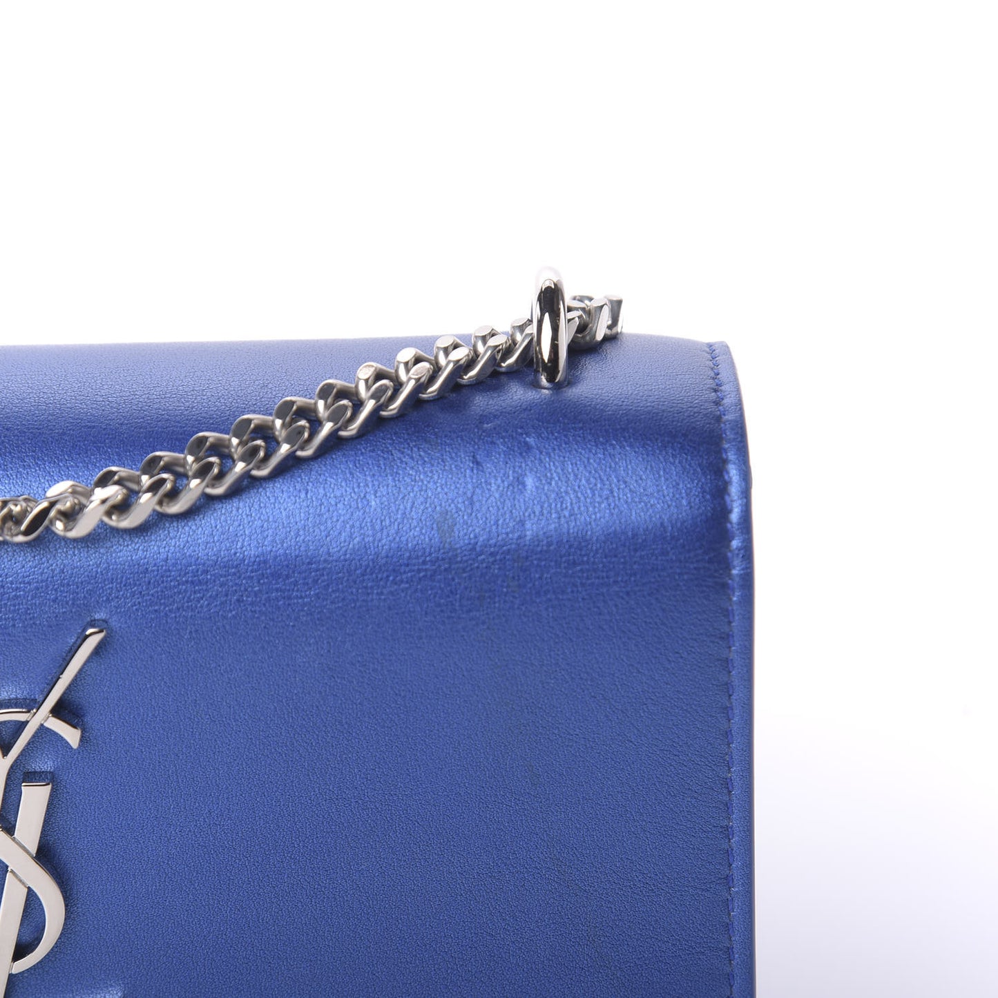 Metallic Calfskin Monogram Sunset Chain Wallet Blue Royal