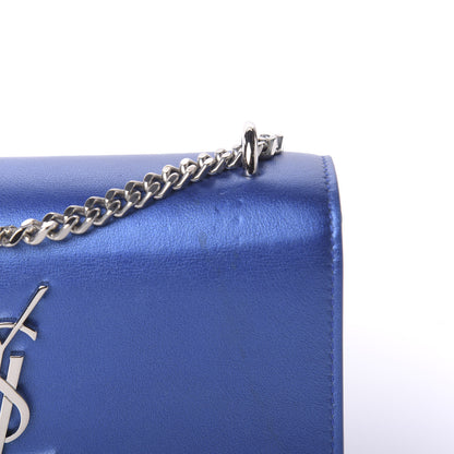 Saint Laurent Metallic Calfskin Monogram Sunset Chain Wallet Blue Royal 12 of 13