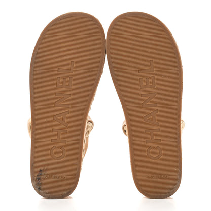 Chanel Cord Lambskin Quilted Logo Sandals 37 Beige 5 of 8