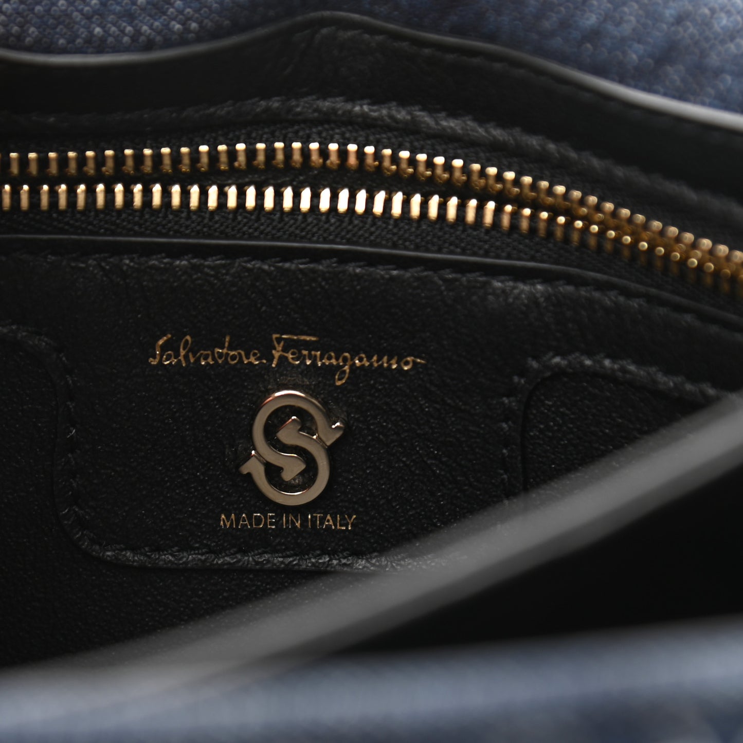 Denim Quilted Gancini Small Flap Bag Blue