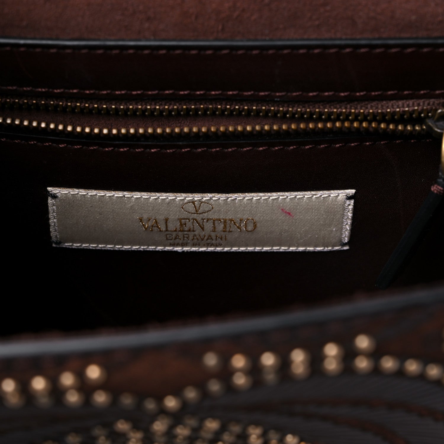 Valentino Garavani Calfskin Embossed Studded Small Glam Lock Rockstud Flap Cacao 5 of 9