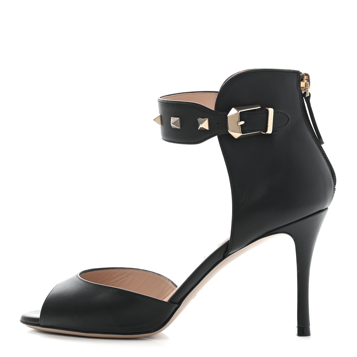 Valentino Garavani Calfskin Rockstud Ankle Strap Sandals 38 Black 1 of 12