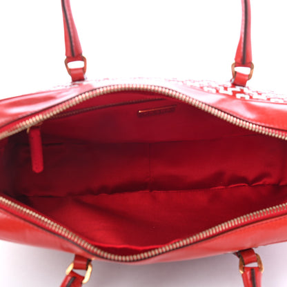 Prada Goatskin Intreccio Top Handle Bag Bianco Fuoco 5 of 9