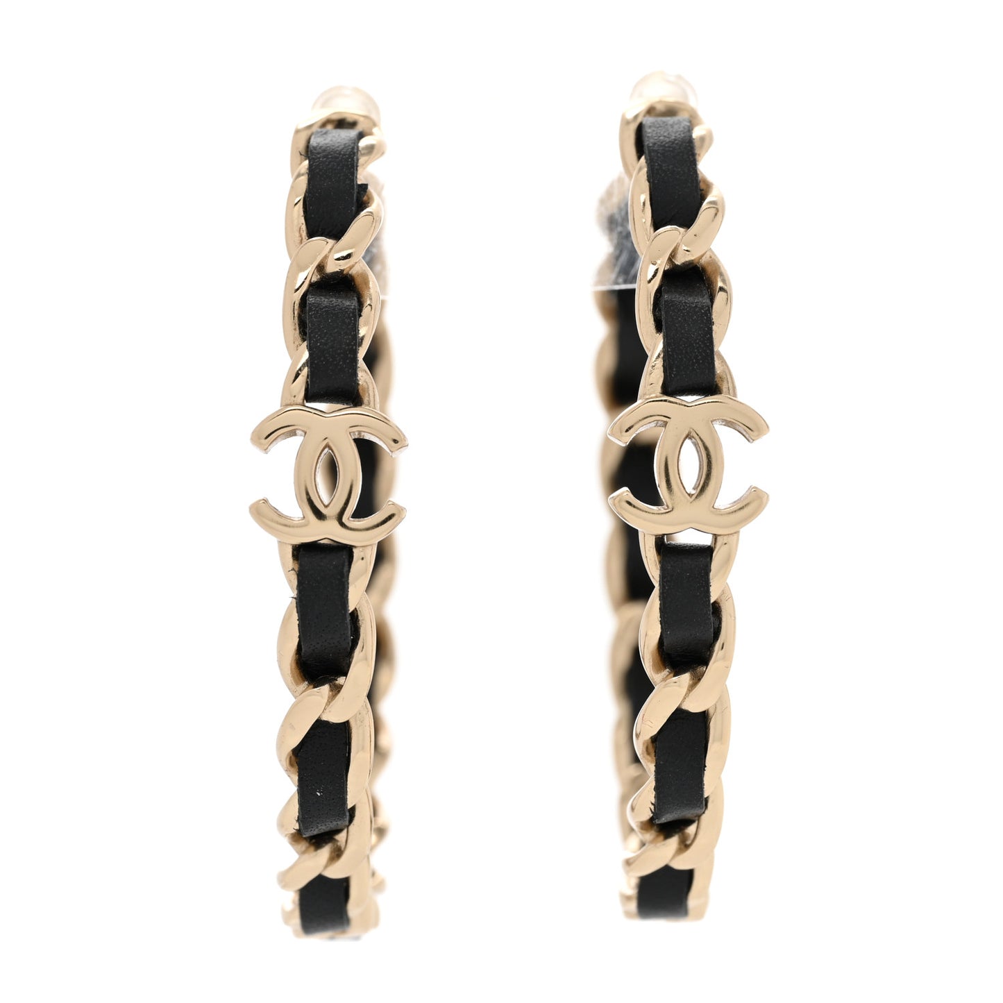 Lambskin CC Turnlock Chain Hoop Earrings Gold Black