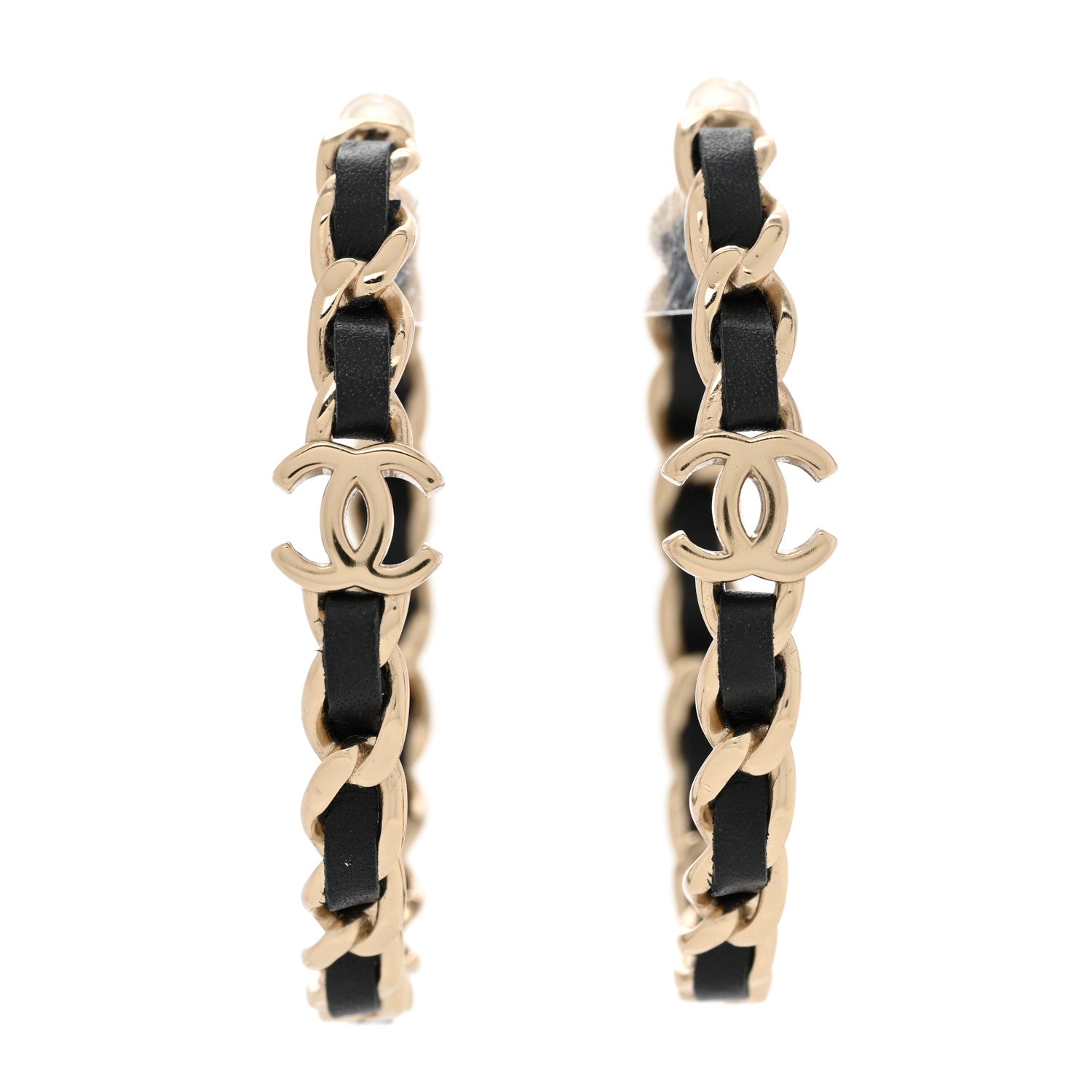 Chanel Lambskin CC Turnlock Chain Hoop Earrings Gold Black 1 of 5
