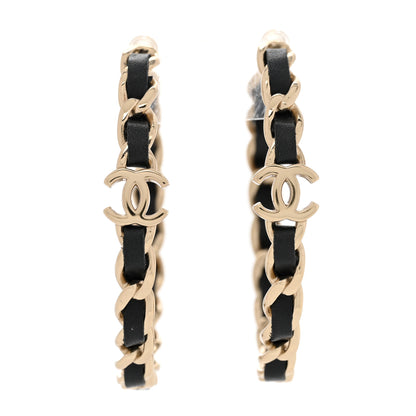 Chanel Lambskin CC Turnlock Chain Hoop Earrings Gold Black 1 of 5