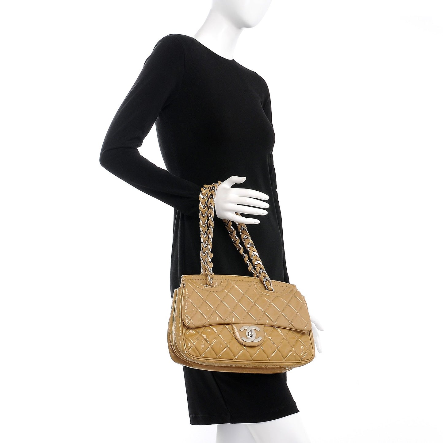 Patent Quilted Day Glo Flap Beige