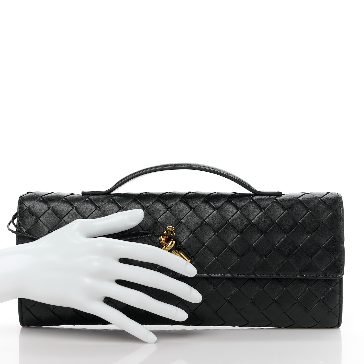 Nappa Intrecciato Long Andiamo Top Handle Clutch Black