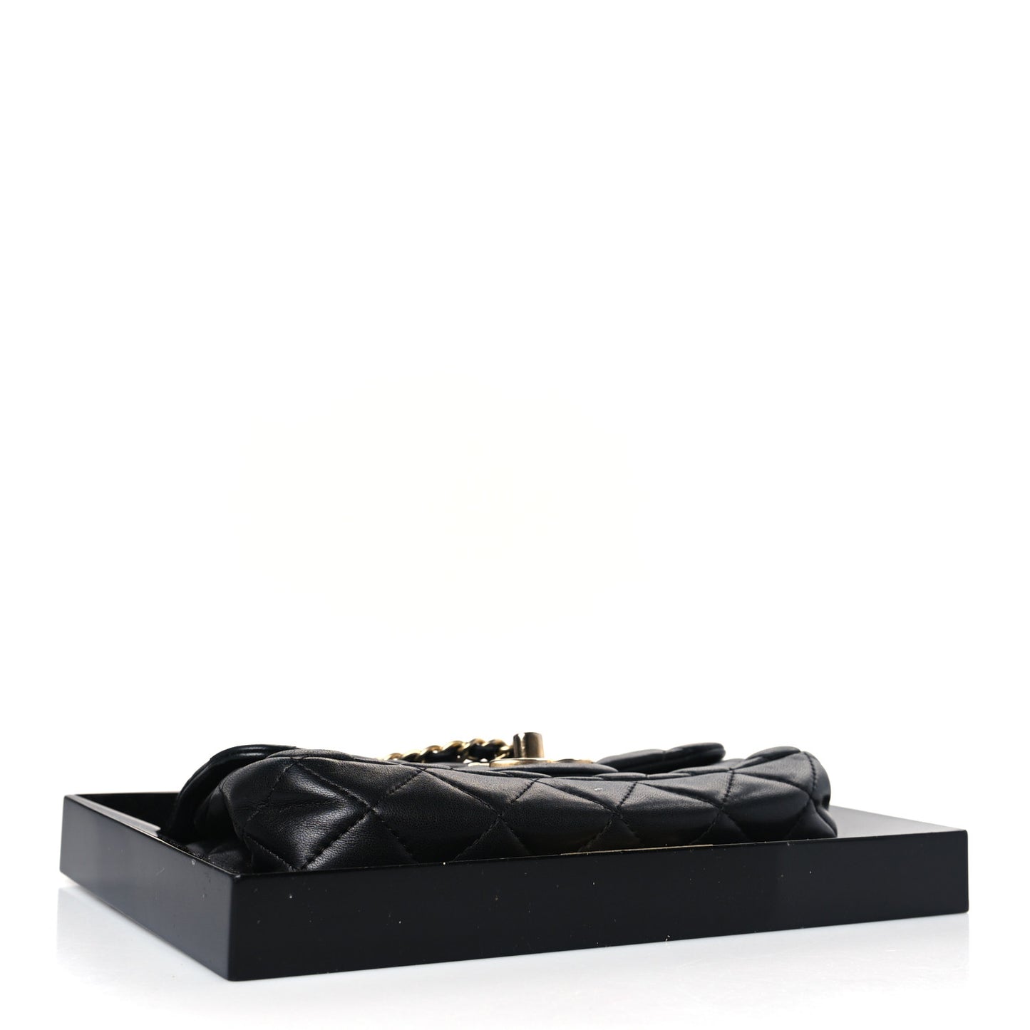 Plexiglass Lambskin Framed Flap Bag Clutch Black