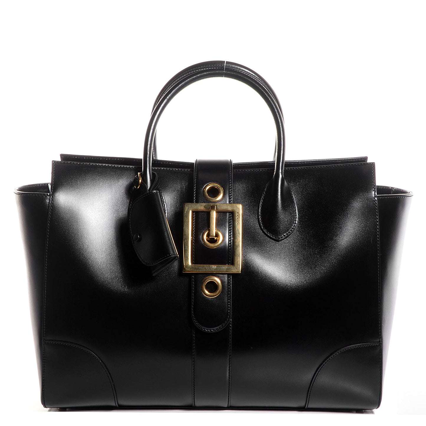 Calfskin Large Lady Buckle Top Handle Bag Black