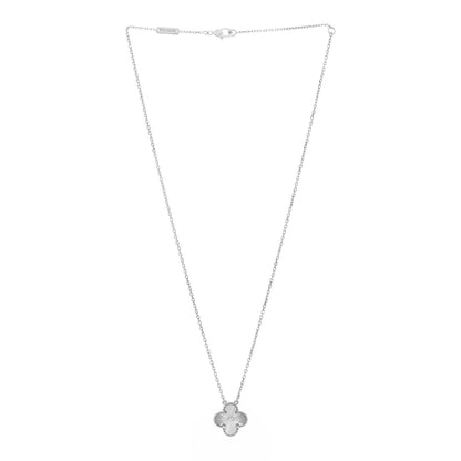 Van Cleef & Arpels 18K White Gold Diamond Guilloche Vintage Alhambra Pendant Necklace 3 of 6