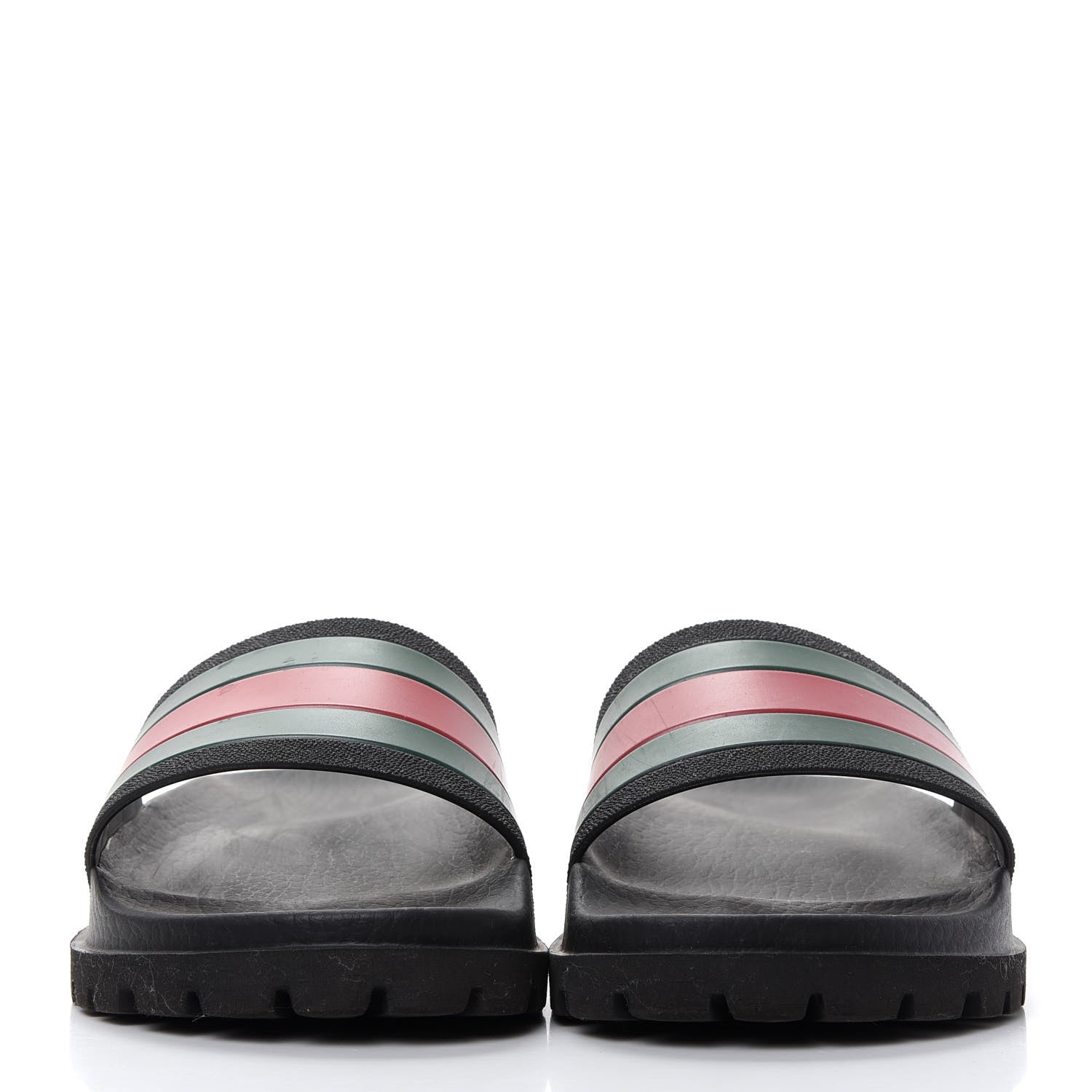 Gucci Rubber Web Mens Lug Sole Slide Sandals 5 Black Green Red 2 of 10