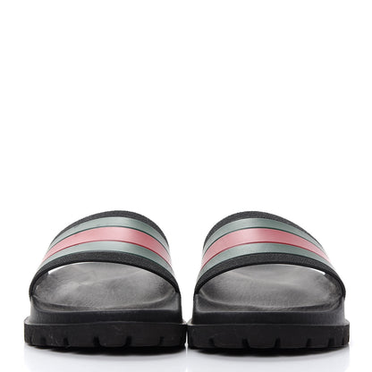Gucci Rubber Web Mens Lug Sole Slide Sandals 5 Black Green Red 2 of 10