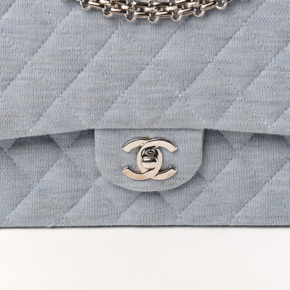 Chanel Jersey Quilted Medium Double Flap Light Blue 9 of 10