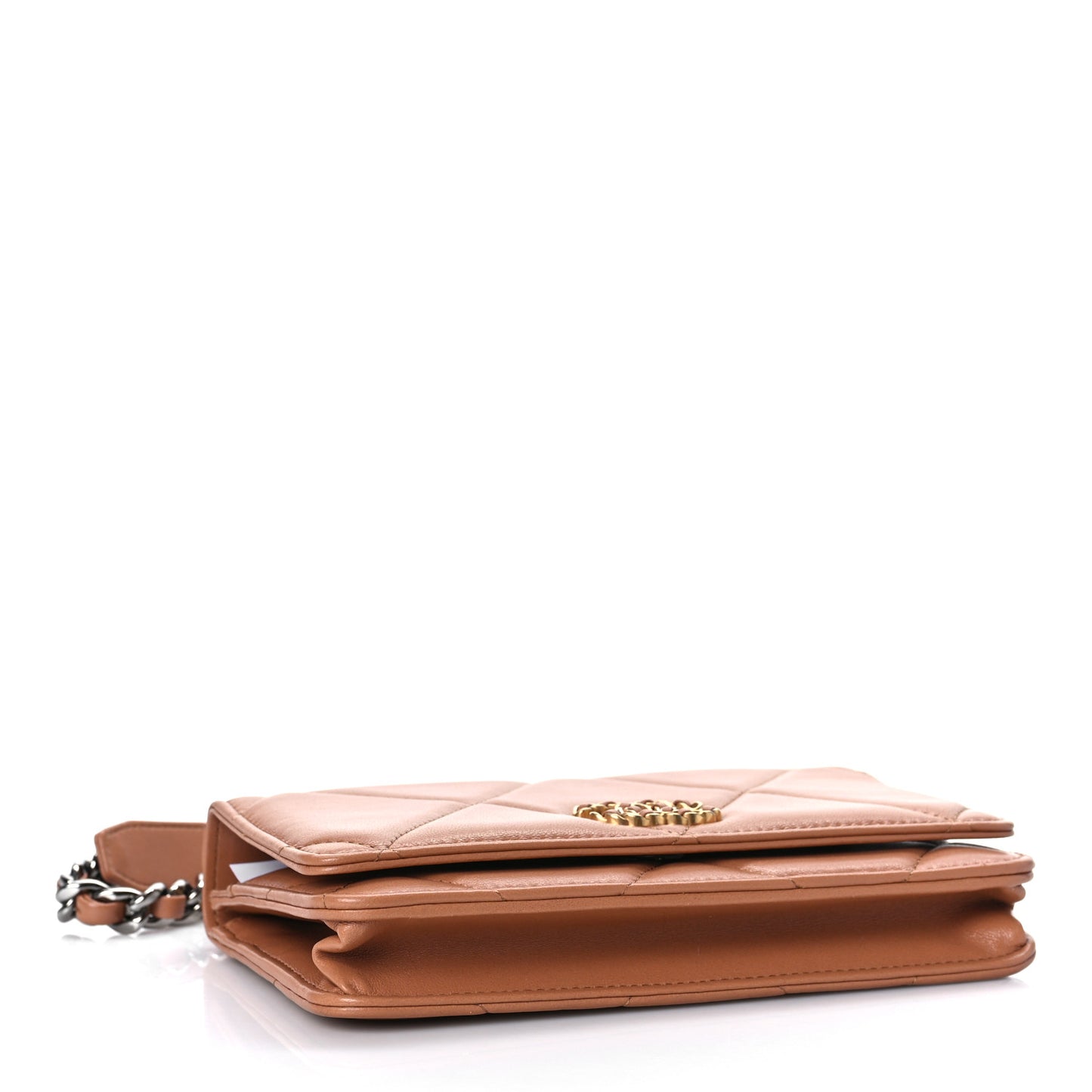 Lambskin Quilted Chanel 19 Wallet On Chain WOC Brown