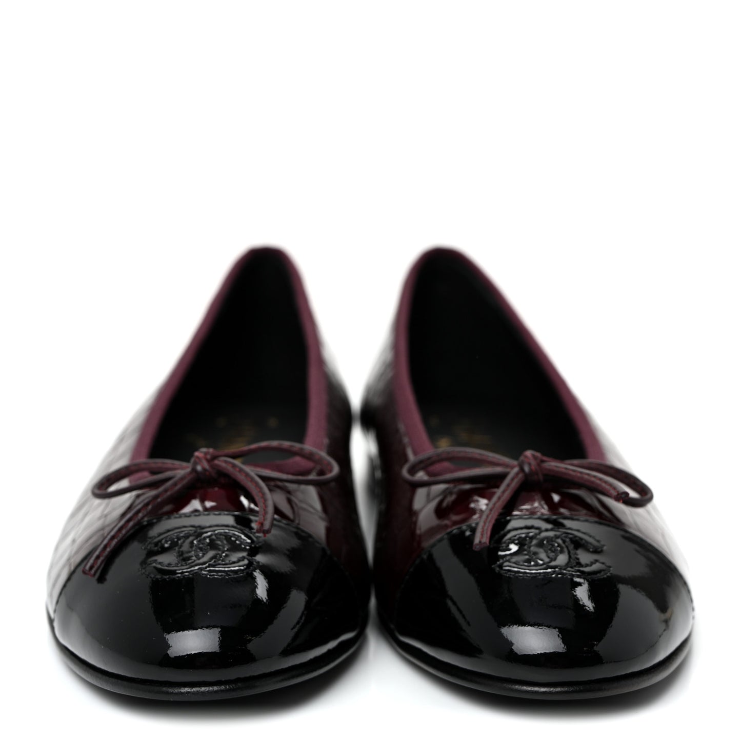 Patent Calfskin Crocodile Embossed Cap Toe CC Ballerina Flats 39.5 Dark Burgundy Black