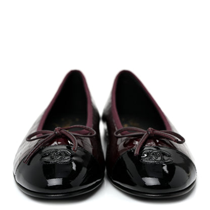 Chanel Patent Calfskin Crocodile Embossed Cap Toe CC Ballerina Flats 39.5 Dark Burgundy Black 2 of 8