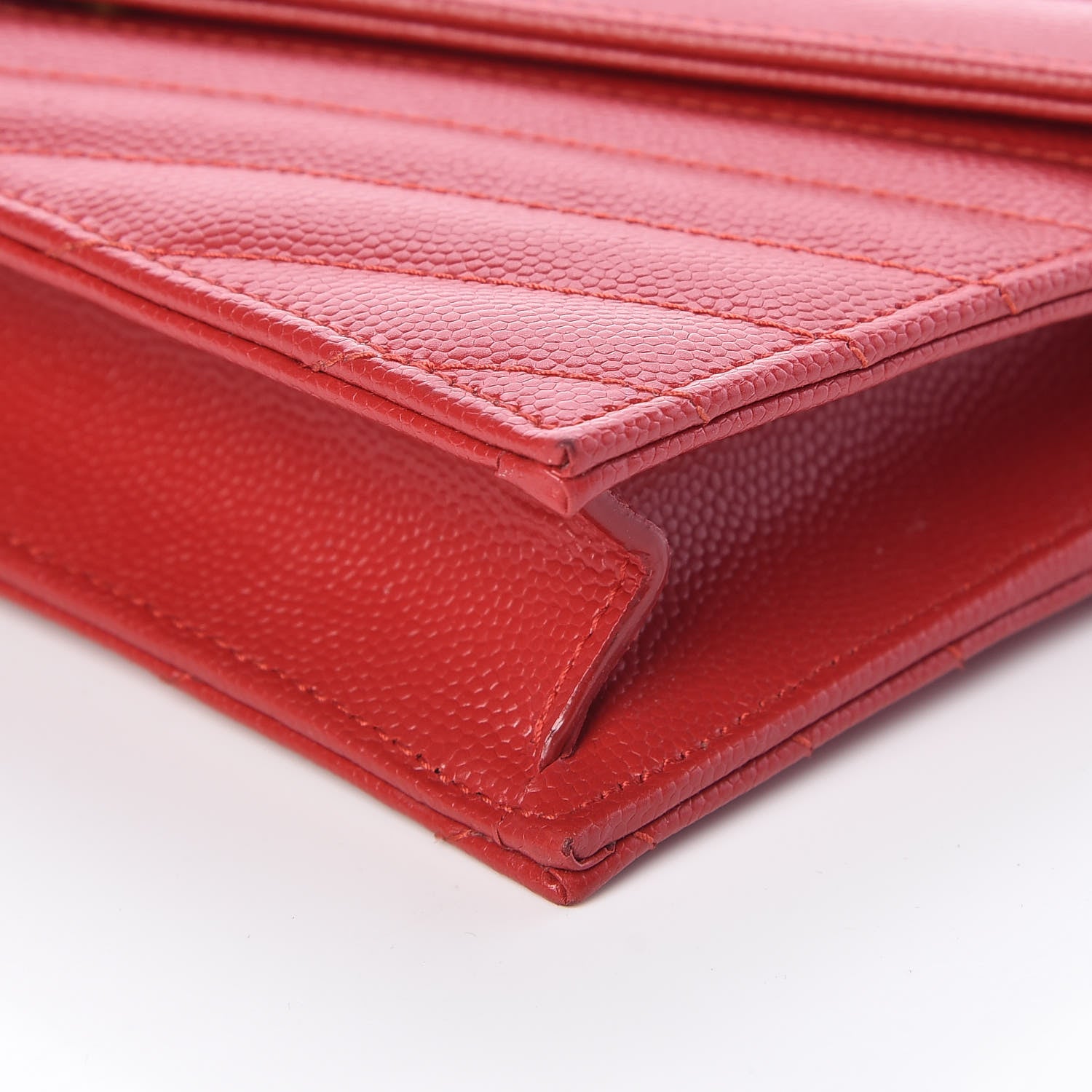 Saint Laurent Grain De Poudre Matelasse Chevron Monogram Envelope Chain Wallet New Red 6 of 9