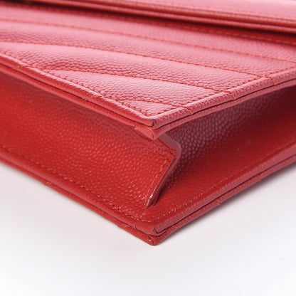 Saint Laurent Grain De Poudre Matelasse Chevron Monogram Envelope Chain Wallet New Red 6 of 9