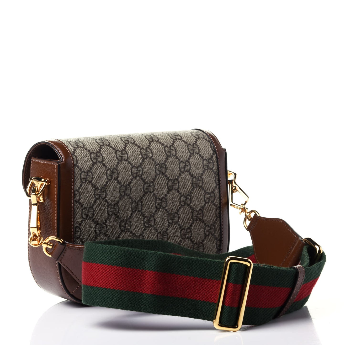 GG Supreme Monogram Web Mini Horsebit 1955 Shoulder Bag Beige Brown Sugar